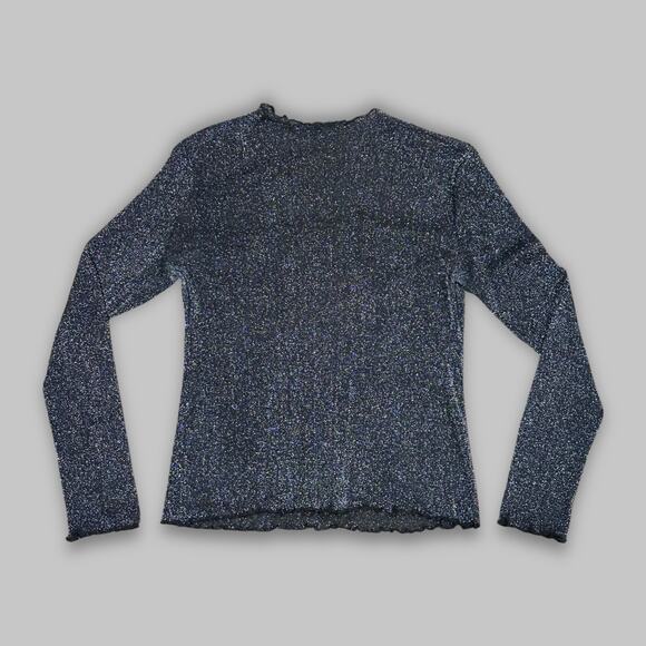 Sheer Black Glitter Long Sleeve Lettuce Hem Top – Women’s Size Small - Picture 1 of 4